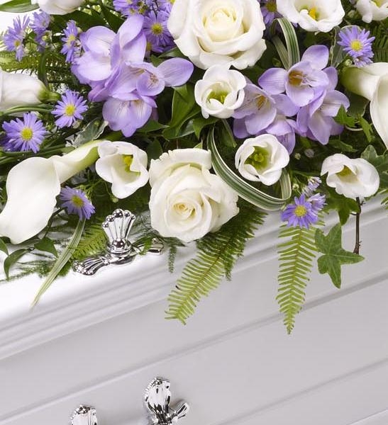 Children's Casket Spray with Teddy Bear   Blue and Lilac