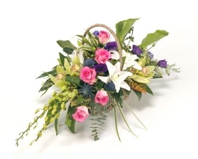 Purple, White and Pink Funeral Basket